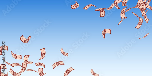Russian ruble notes falling. Floating RUB bills on