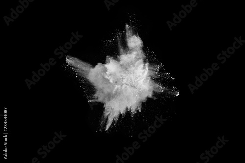 White powder explosion on white background. Colored cloud. Colorful dust explode. Paint Holi.