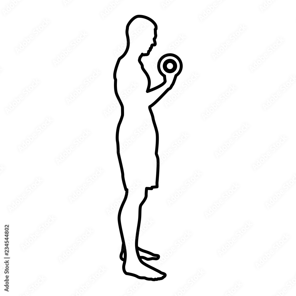 Man doing exercises with dumbbells Sport action male Workout silhouette side view icon black color illustration outline Man doing exercises with dumbbells Sport action male Workout silhouette side view icon black color illustration outline
