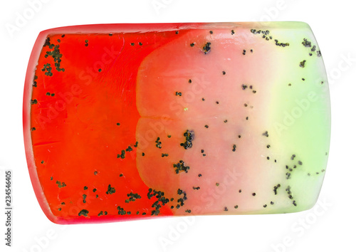 Handmade natural red solid soap with exotic seeds, isolated on white background, clipping path included