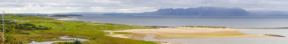 Panorama of Mountain and ocean landscape in Mulranny, Great Western Greenway trail