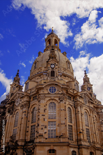 Church in Dresden against blue background of sky. Germany.