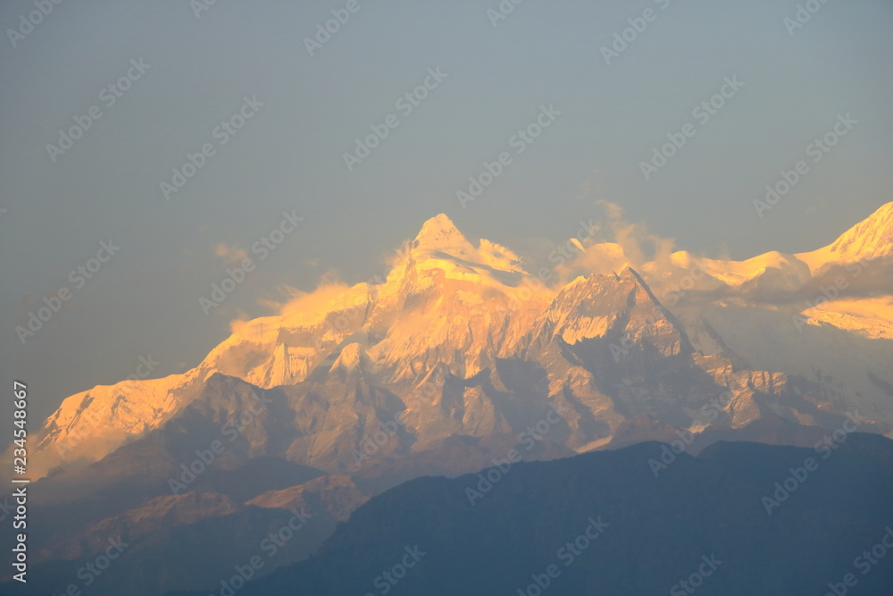 Evening view, Sunset at Annapurna mountain range from Pokhara, Nepal