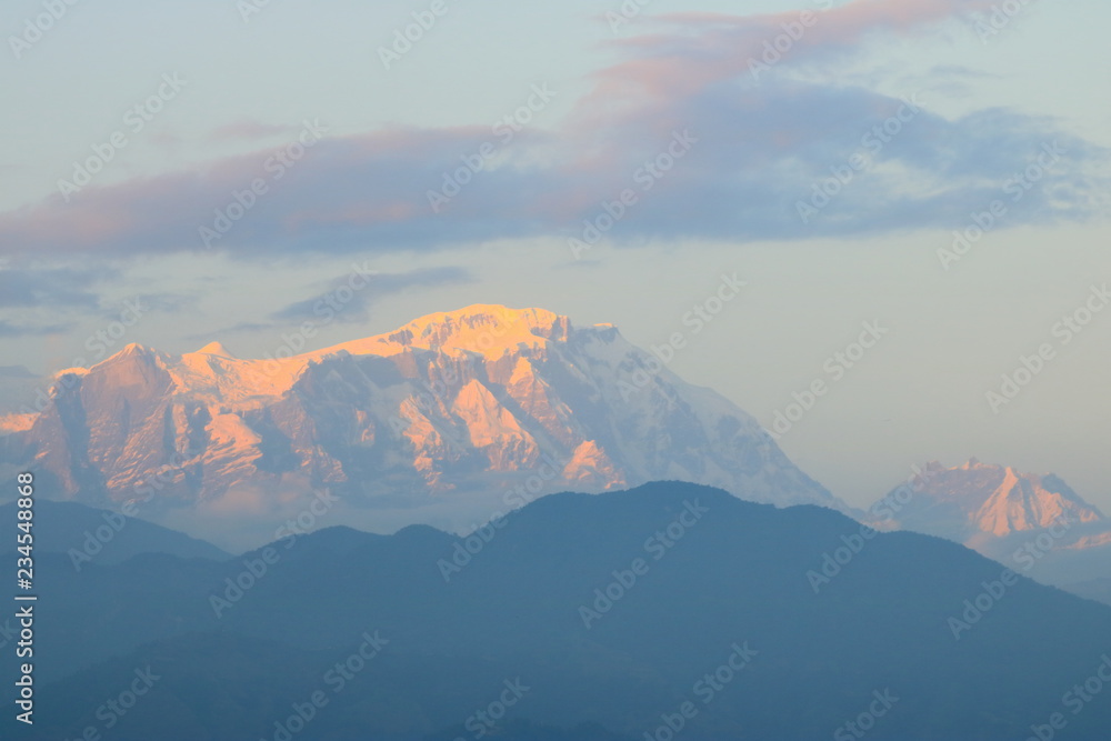 Evening view, Sunset at Annapurna mountain range from Pokhara, Nepal