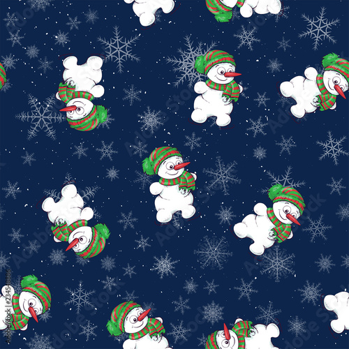 Seamless Christmas pattern cartoon style with snowflakes. Vector