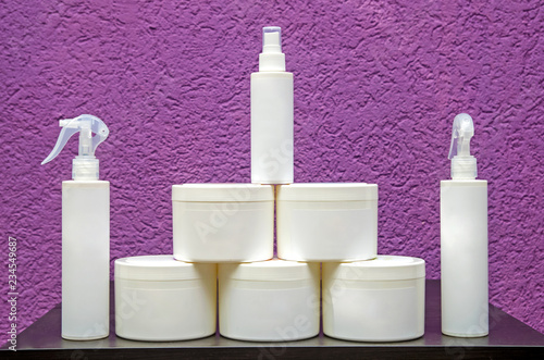 Set of cosmetic containers. Cosmetic product bottles, dispensers, droppers, jars and tubes