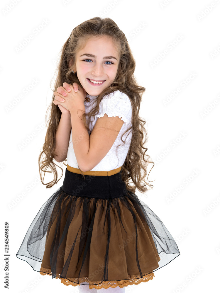 The little girl folded her hands around her face. The little girl folded her hands around her face.