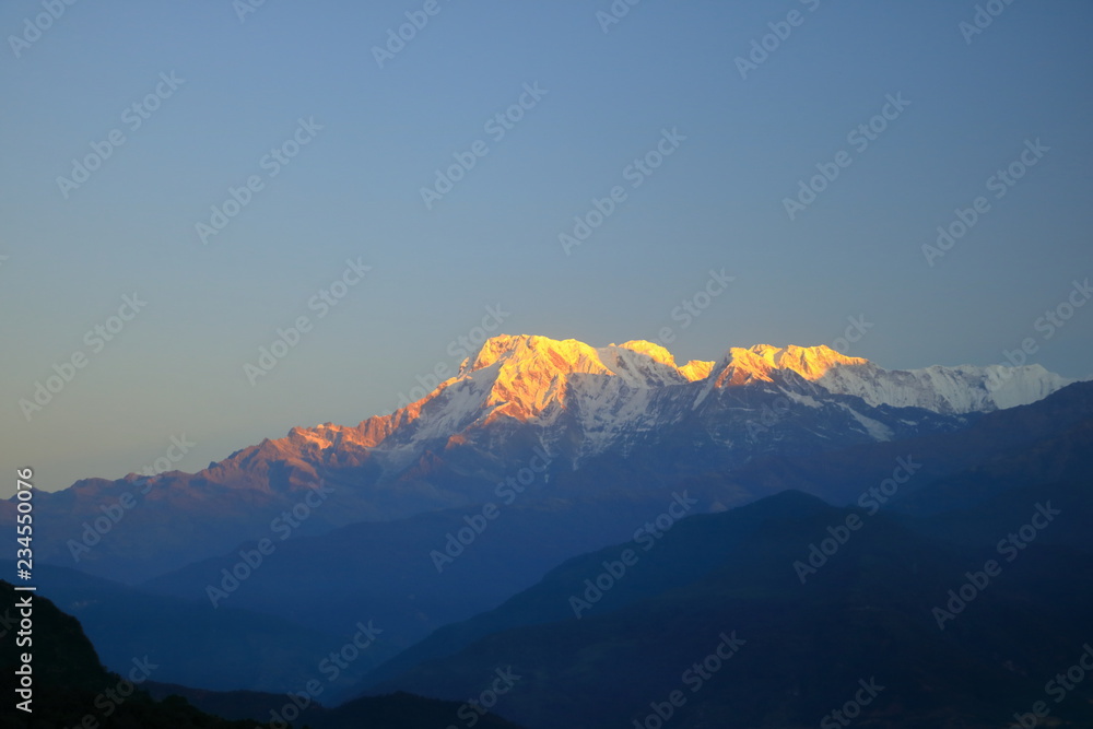 Obraz premium Morning view, Sunrise at Annapurna mountain range from Pokhara, Nepal
