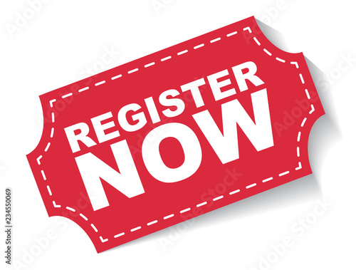 red vector banner register now