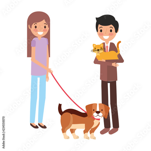 man with cat and girl holding dog