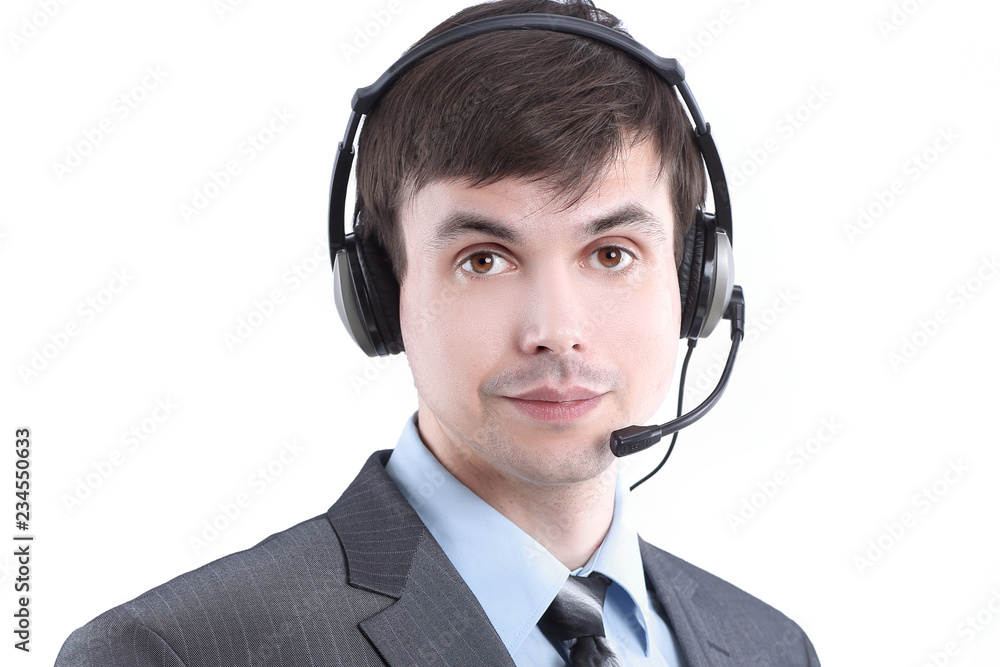 closeup.portrait of an employee call center closeup.portrait of an employee call center