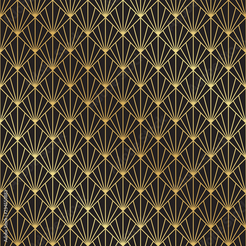 Seamless Art Deco black and gold fan pattern background