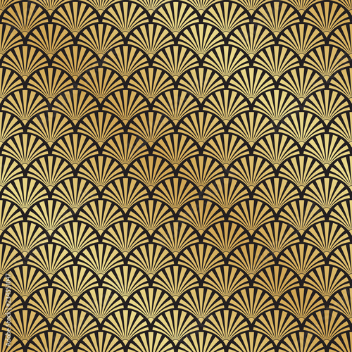Seamless black and gold Art Deco vector pattern