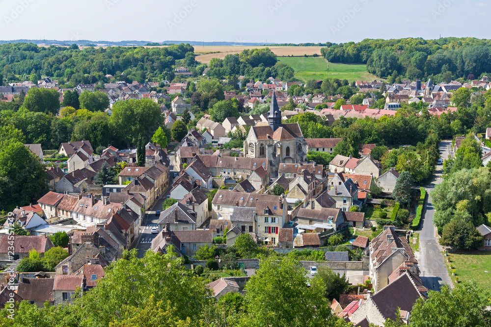 Aerial view of the village  of Mello, France.