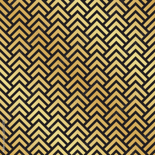 Seamless black and gold Art Deco herringbone pattern. Abstract geometric vector pattern background.