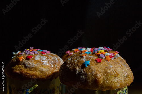 a homemade sweet cakes with multicolored sprinkles