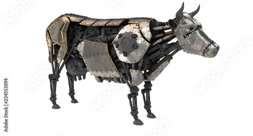 mechanical robot cow in stiunk style on an isolated white background. 3d illustration