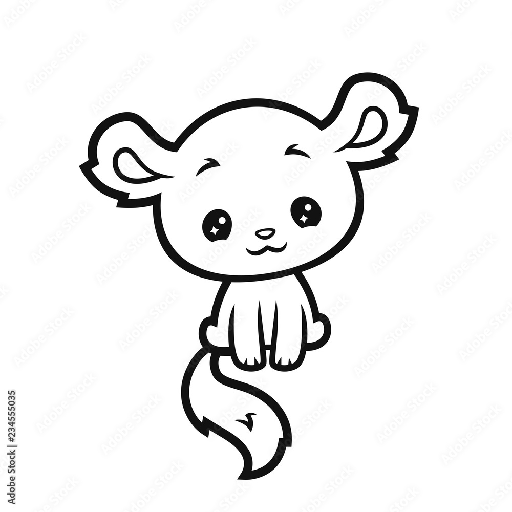 vector cartoon style outline fantastic creature with big ears and tail cute  illustration Stock Vector | Adobe Stock