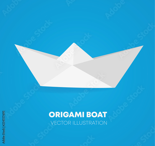 White paper boat on a blue background.