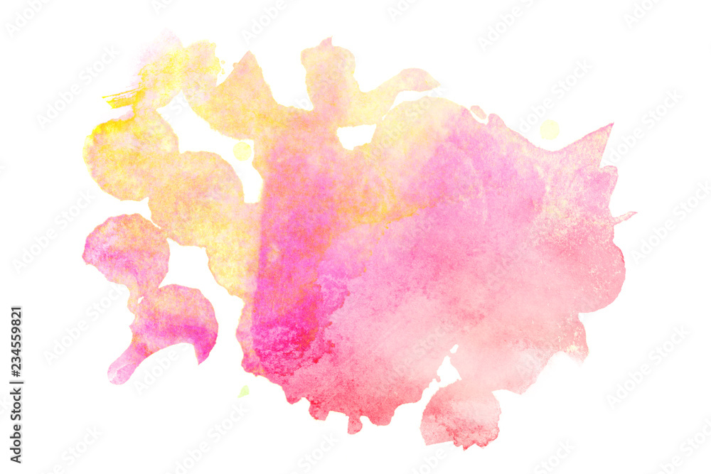 pink with yellow orange watercolor stain of abstract shape