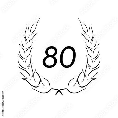 Lorbeerkranz - Jubiläum - 80 - Piktogramm - Symbol - schwarz 