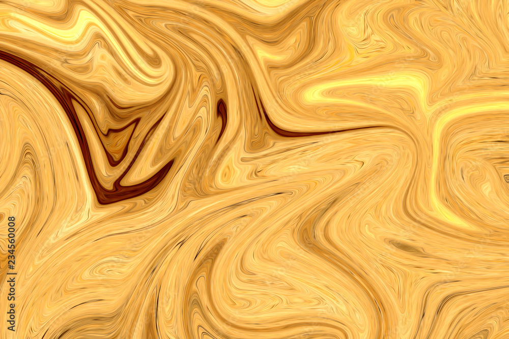 Liquify Abstract Pattern With Yellow And Brown Graphics Color Art Form. Digital Background With Liquifying Flow.