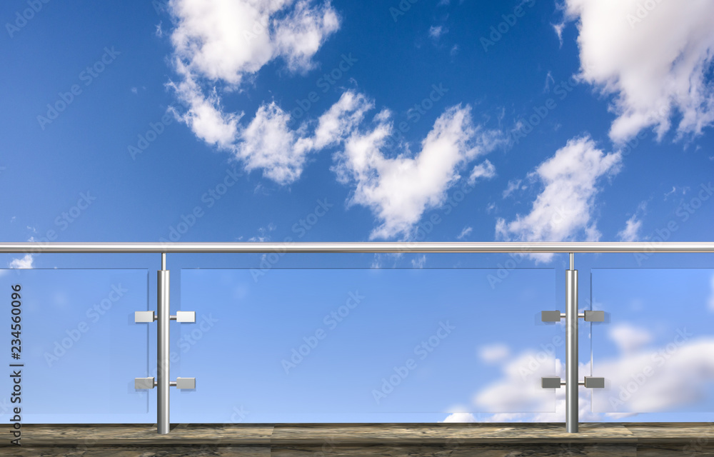 glass fence with clouds sky in background. 3D illustration glass fence with clouds sky in background. 3D illustration
