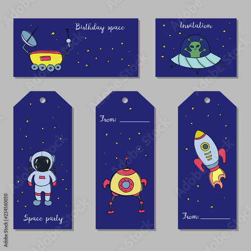 Set of astronomy hand drawn tags and cards.