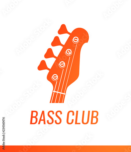 Orange electric guitar headstock silhouette - Vector logo of Music Shop or Club isolated on white background.