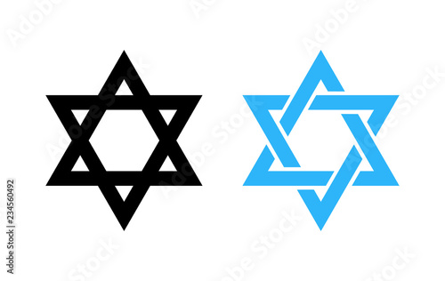Hexagram David Star - black and blue icon of Israel holy religious symbol.