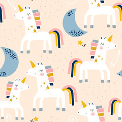 Fototapete Einhornmuster Skandinavisches Einhorn Mondmuster Kinder  © solodkayamari
