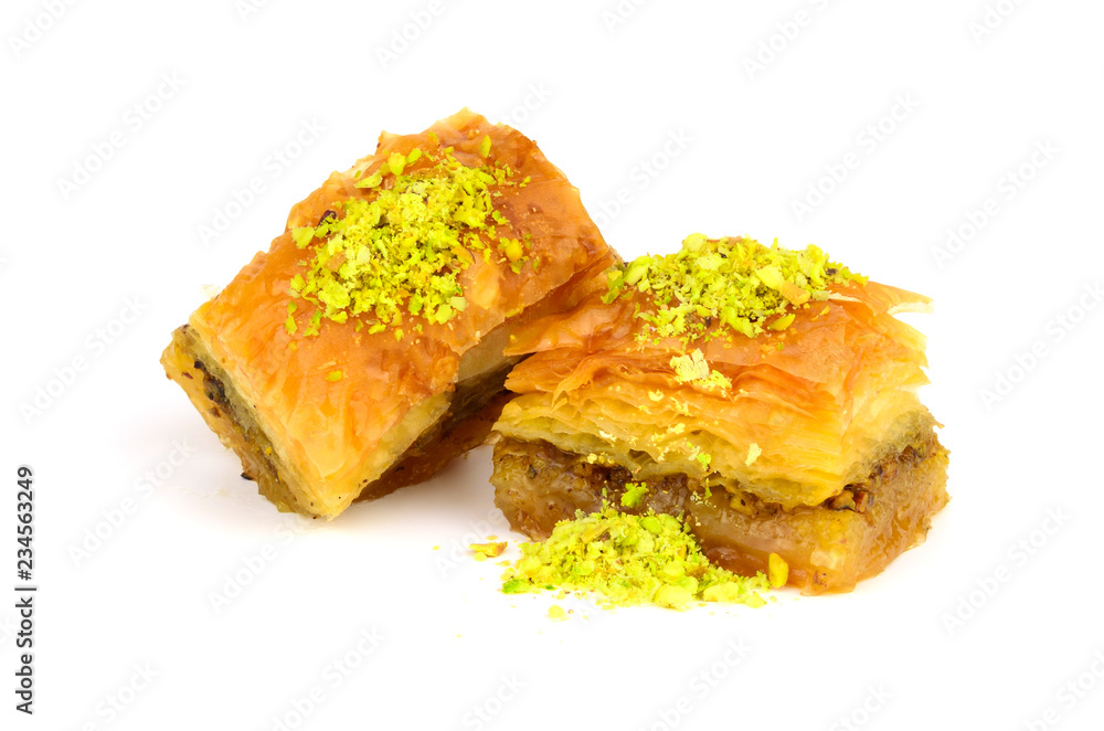 Baklava Pastry with Pistachio. Isolated on White Background. Baklava Pastry with Pistachio. Isolated on White Background.