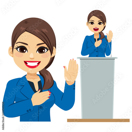 Female latina politician making an oath promise