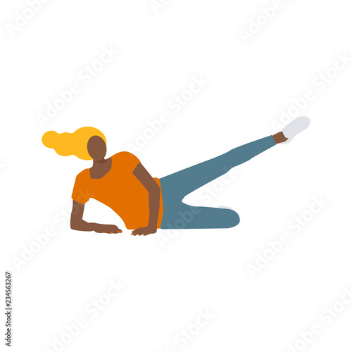 Vector Illustration. Young afro american isolated sportwoman in sportwear. Modern flat style character