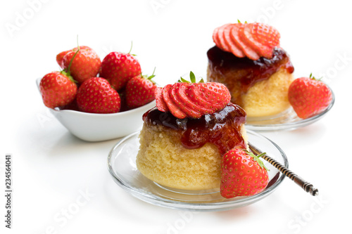 Strawberry jam sponge cakes isolated on white