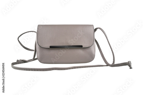 Women elegant grey shoulder bag, isolated on white background, clipping path included