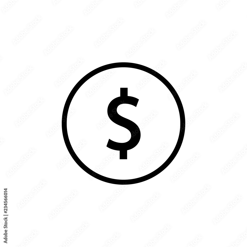 Money in circle sign icon. Outline icon on white background. Money in circle sign Silhouette. Web site, page and mobile app design vector element. Money in circle sign icon. Outline icon on white background. Money in circle sign Silhouette. Web site, page and mobile app design vector element.