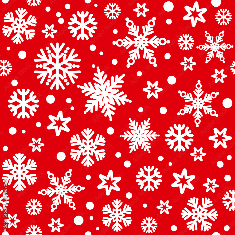 Christmas seamless pattern with white snowflakes falling on red bakground. Vector illustration. Christmas seamless pattern with white snowflakes falling on red bakground. Vector illustration.