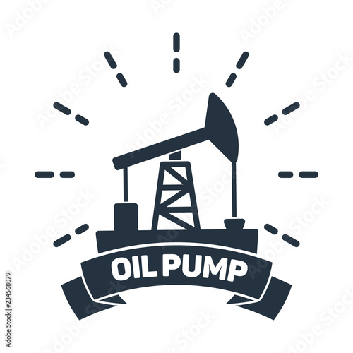 oil pump with text isolated icon or logo on white background, oil industry
