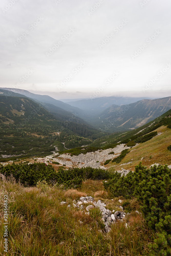 Obraz premium hiking trails in Slovakia Tatra mountains near mountain lake of Rohache
