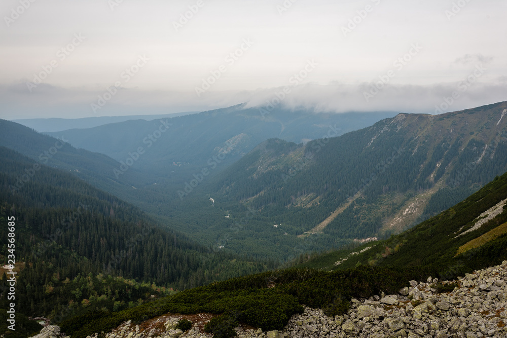Obraz premium hiking trails in Slovakia Tatra mountains near mountain lake of Rohache