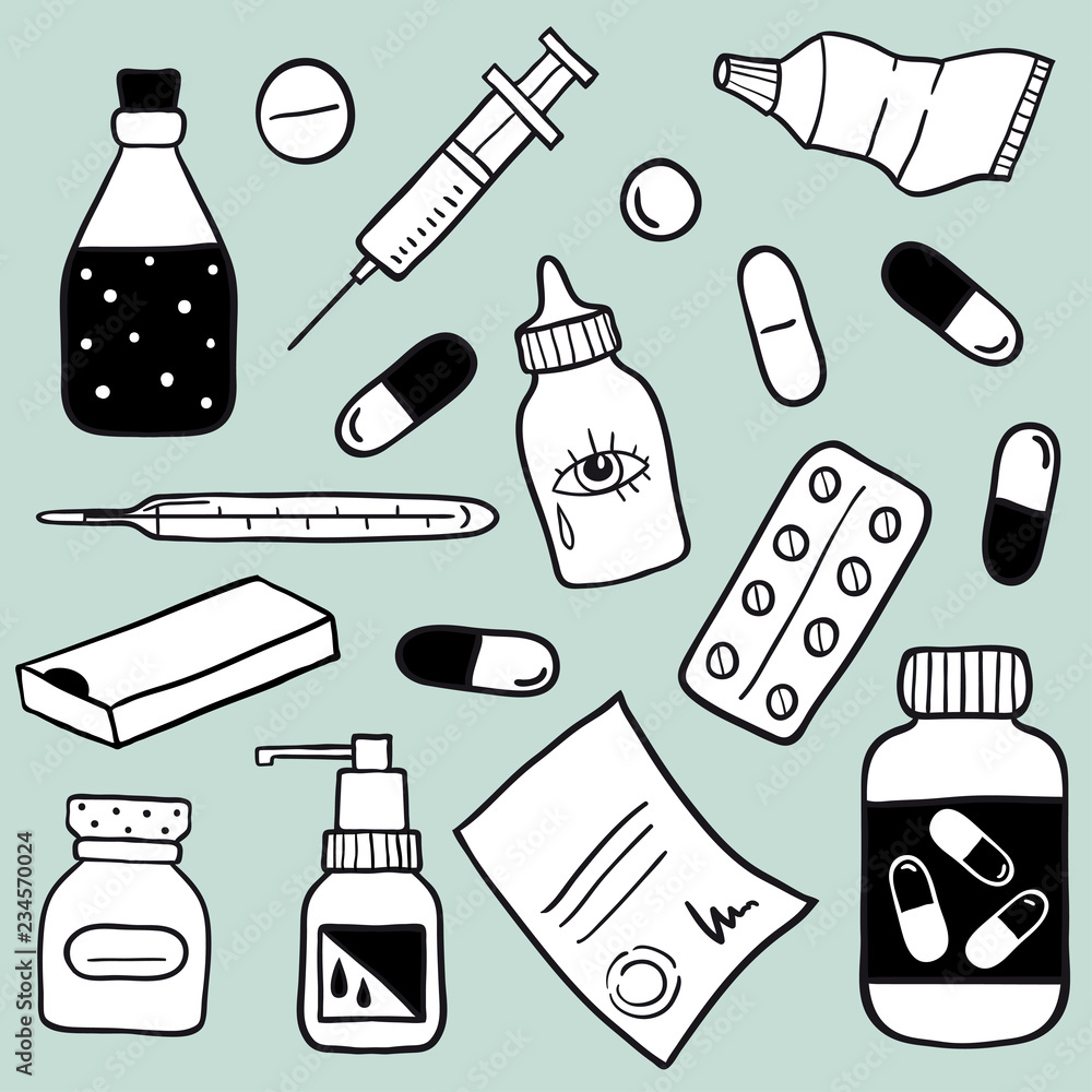 Set of health care and medicine objects Set of health care and medicine objects