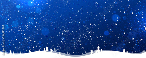 Blue winter Christmas background with snowflakes, light, stars. Xmas and New Year card. Vector Illustration