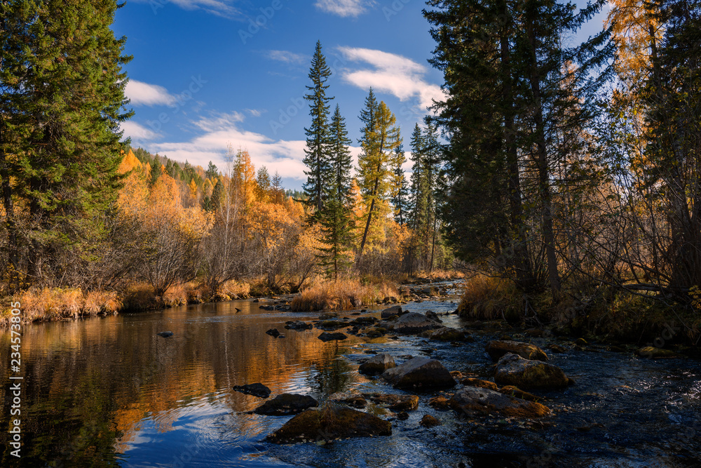 Autumn River Olha in Eastern Siberia