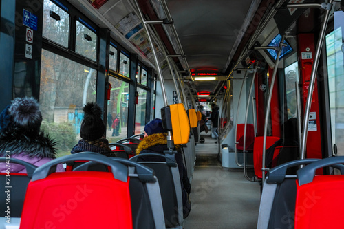 Prague, Czech Republic - November, 20, 2018: interior of a Prague tram