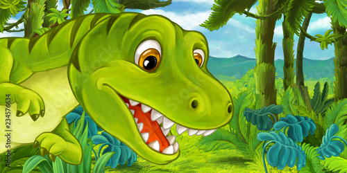 cartoon happy and funny dinosaur - tyrannosaurus - illustration for children © agaes8080