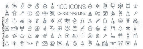 Christmas line web 100 icons set on white background photo