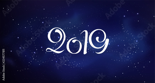 New 2019 year greeting card. Vector colorful template