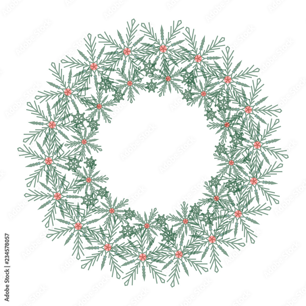 Christmas wreath, new year element. Geometric simple design Christmas wreath, new year element. Geometric simple design
