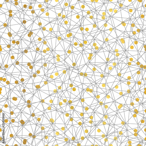 Gold and grey dots network seamless pattern. Great for technology inspired wa...